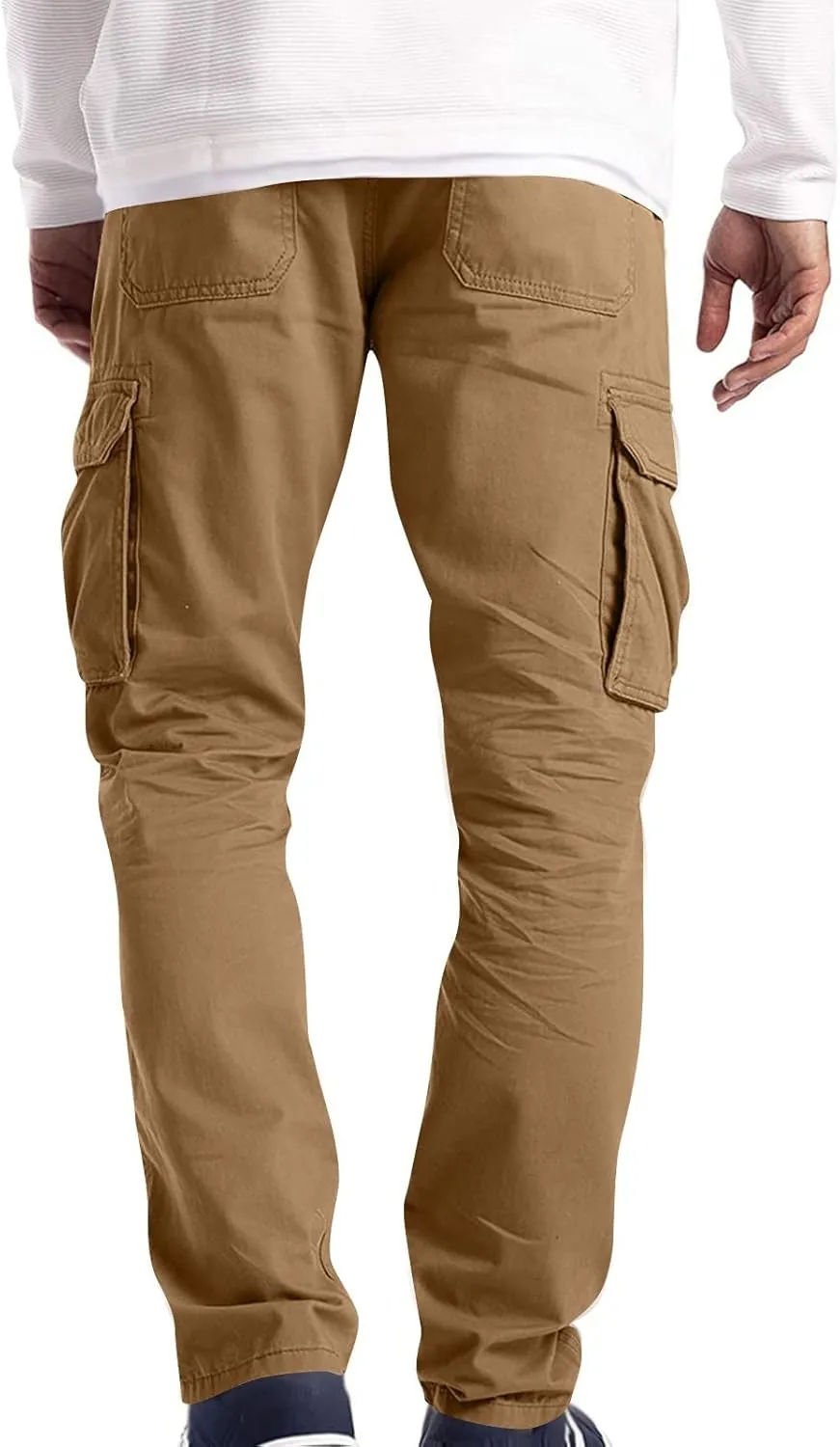 Thatrich Mens Cargo Pants Relaxed Fit Sweatpants for Jogging Straight Leg Trousers Solid Color Casual Cargo Pant Multi Pocket