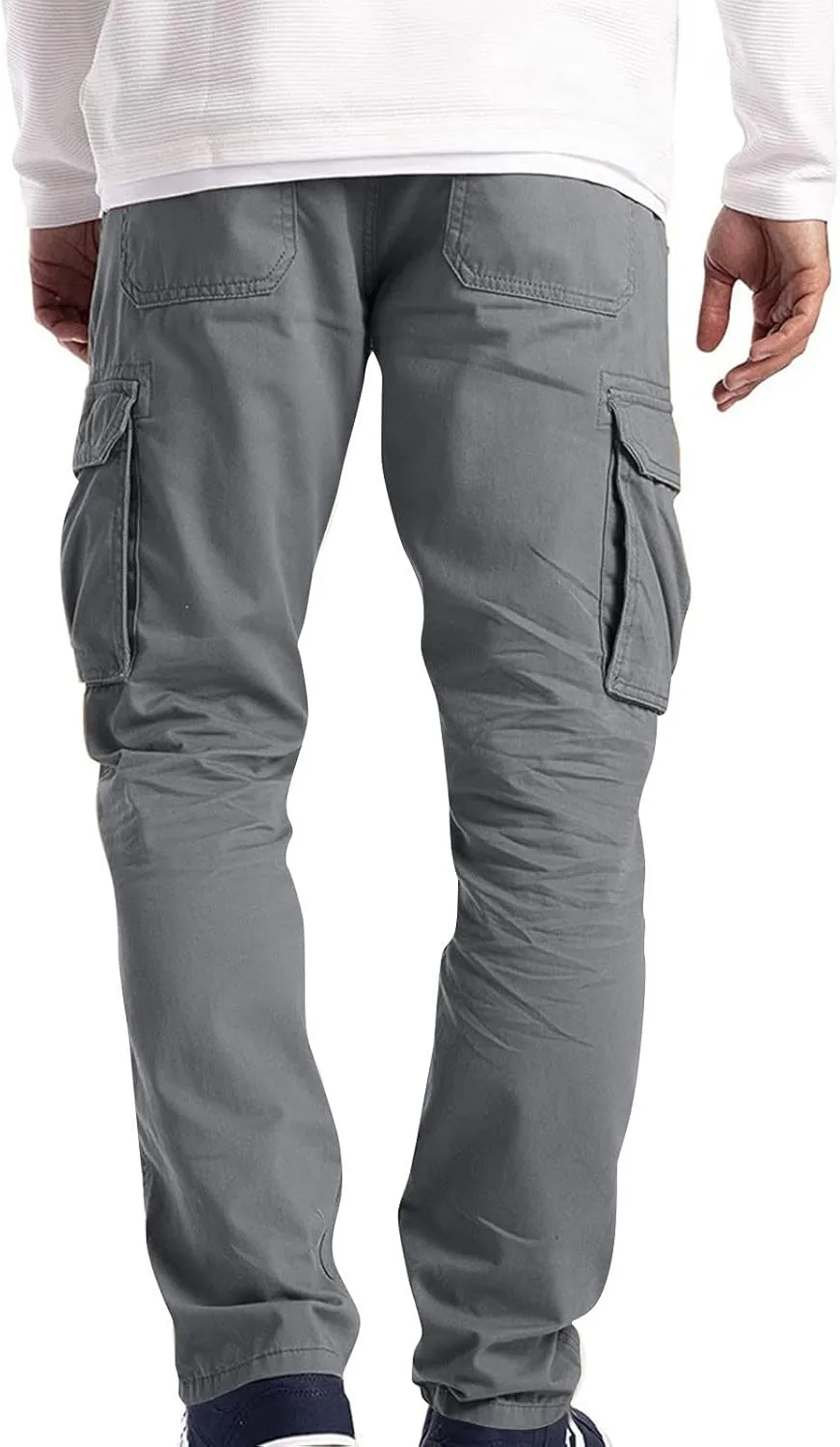 Thatrich Mens Cargo Pants Relaxed Fit Sweatpants for Jogging Straight Leg Trousers Solid Color Casual Cargo Pant Multi Pocket