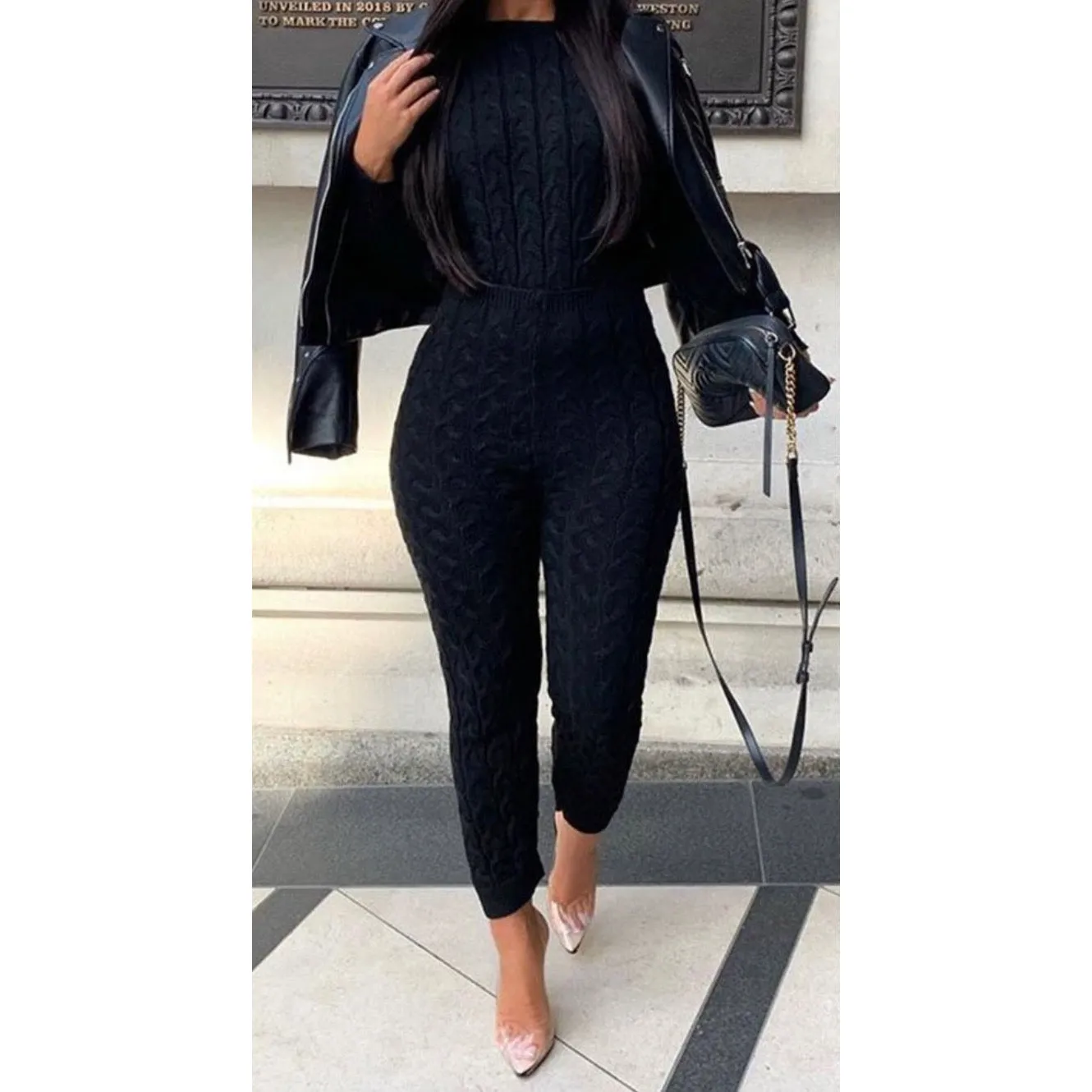 The Adrianna Cable Knit Set in Black
