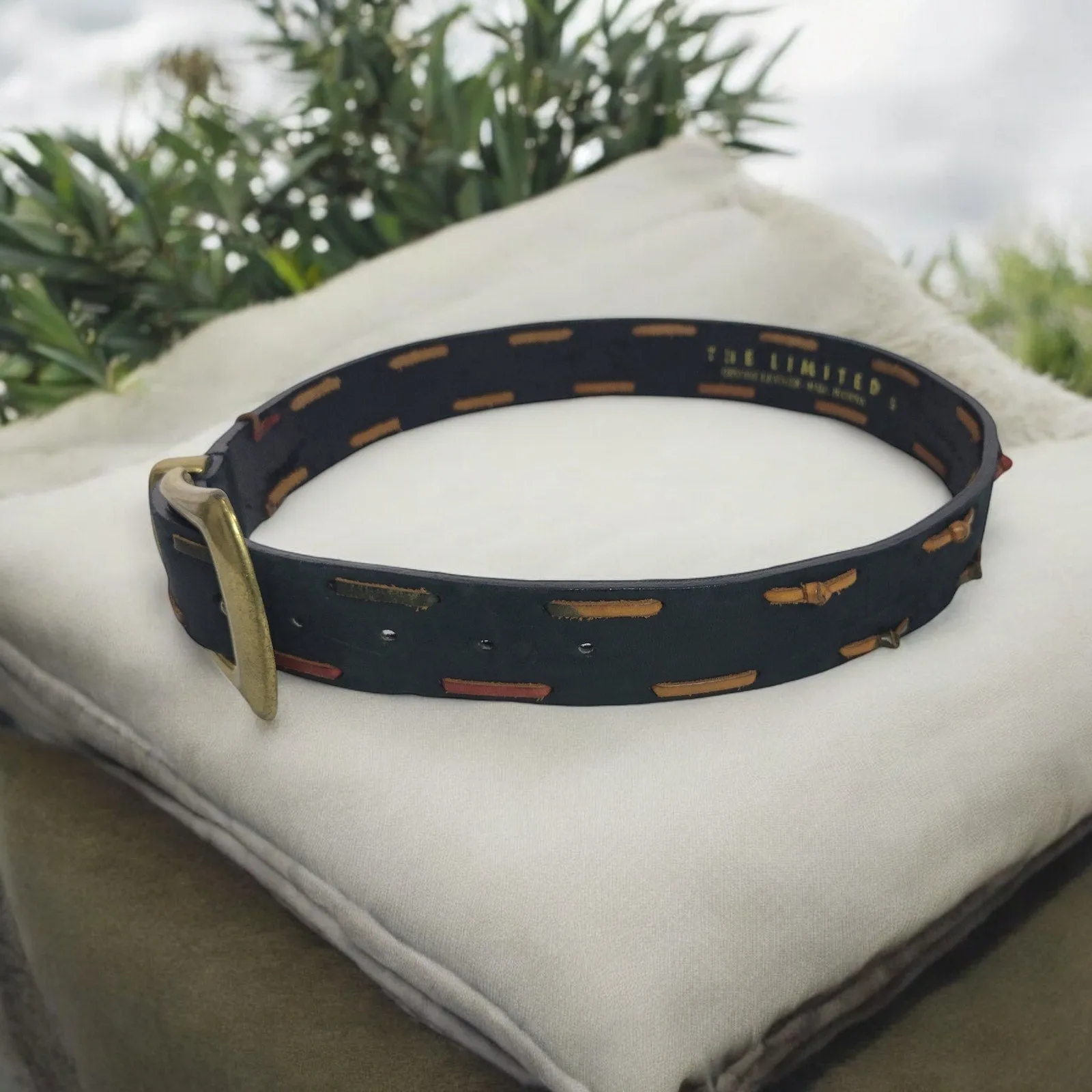 The Limited Leather Belt Black Buckle Vintage 90s Classic Knotted Sturdy Size Small