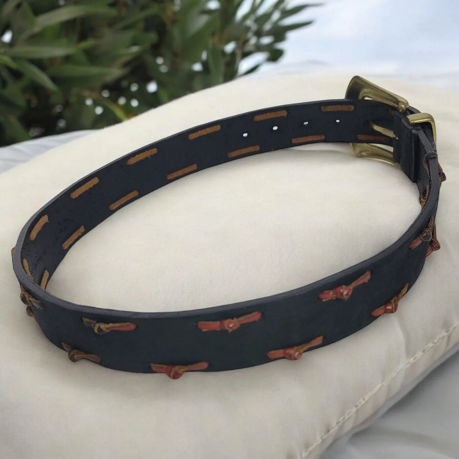 The Limited Leather Belt Black Buckle Vintage 90s Classic Knotted Sturdy Size Small