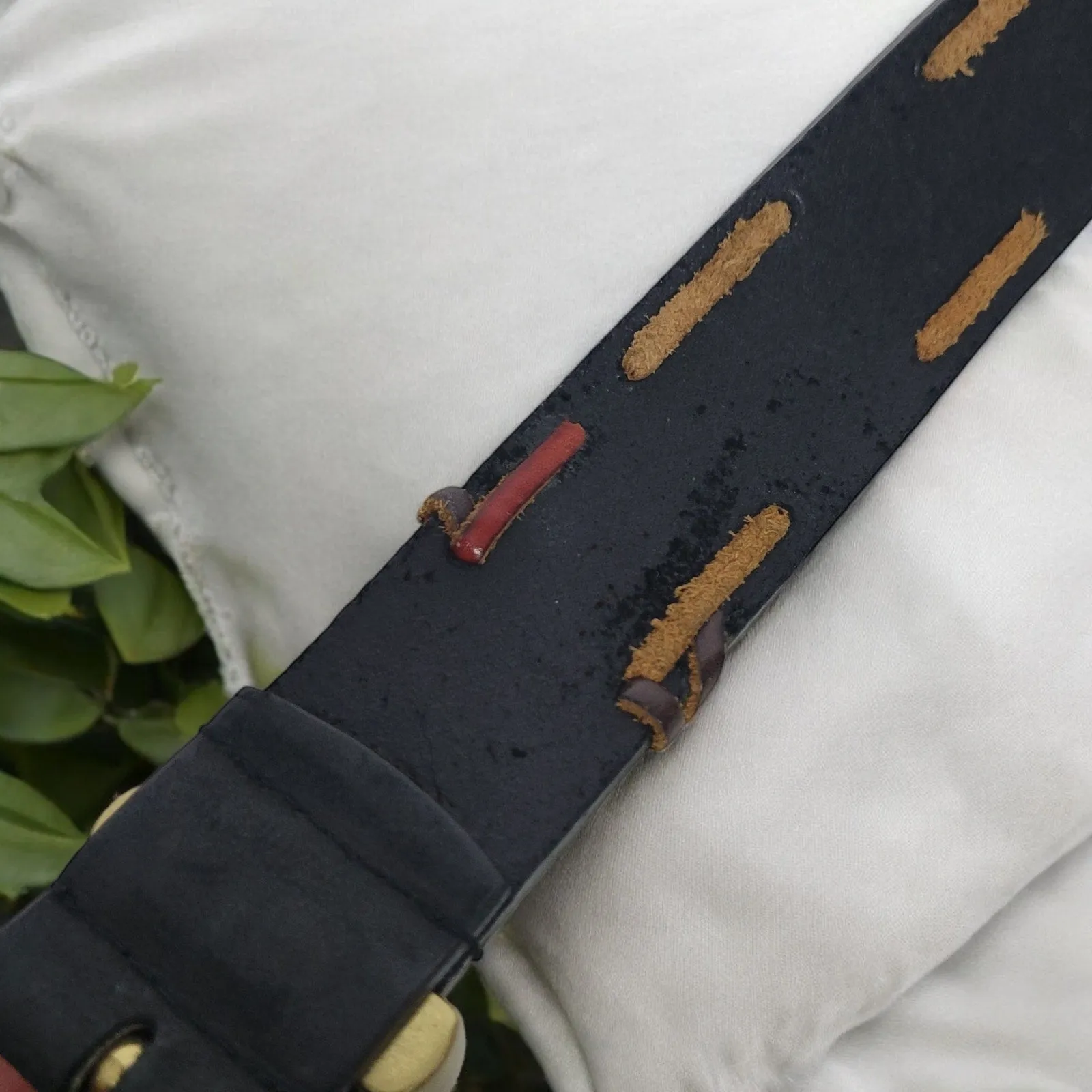 The Limited Leather Belt Black Buckle Vintage 90s Classic Knotted Sturdy Size Small