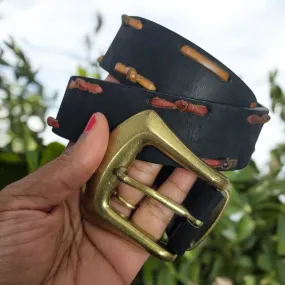 The Limited Leather Belt Black Buckle Vintage 90s Classic Knotted Sturdy Size Small