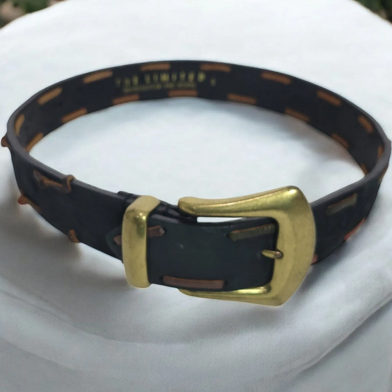 The Limited Leather Belt Black Buckle Vintage 90s Classic Knotted Sturdy Size Small