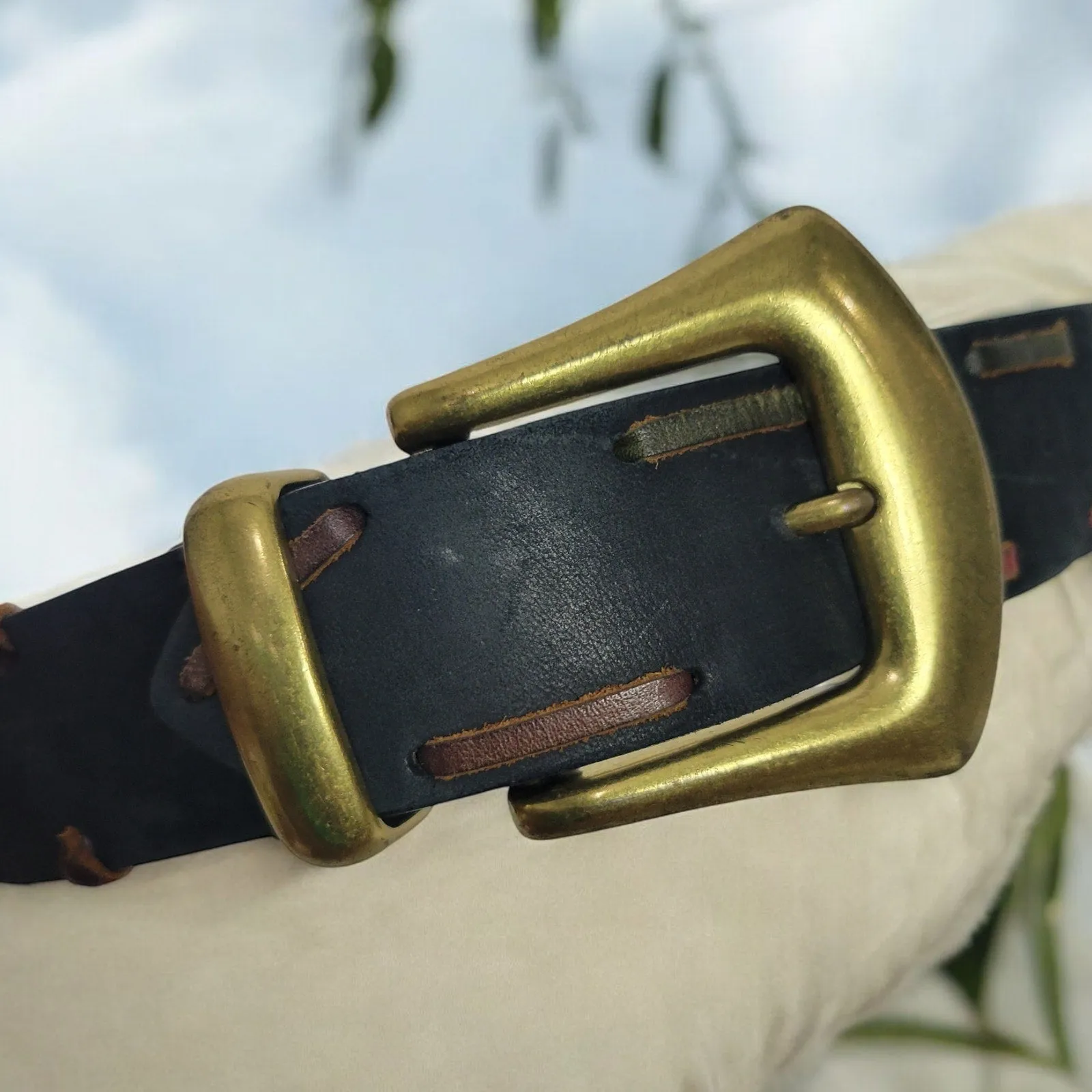 The Limited Leather Belt Black Buckle Vintage 90s Classic Knotted Sturdy Size Small