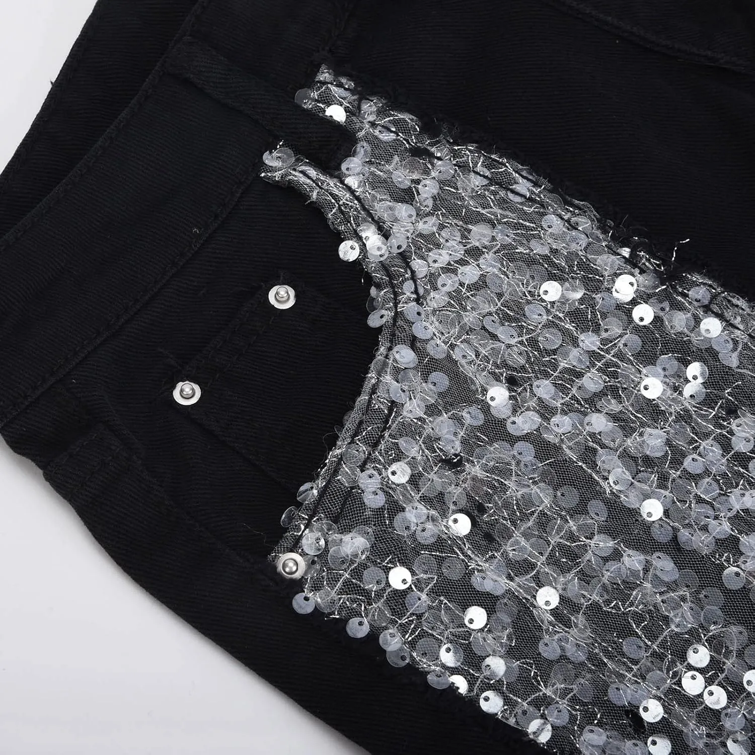Uillui Jean Shorts Women's Sequin Fringe Denim Shorts Cowgirl High Waisted Stretchy Skinny Sparkly Tassel Hem Booty Shorts