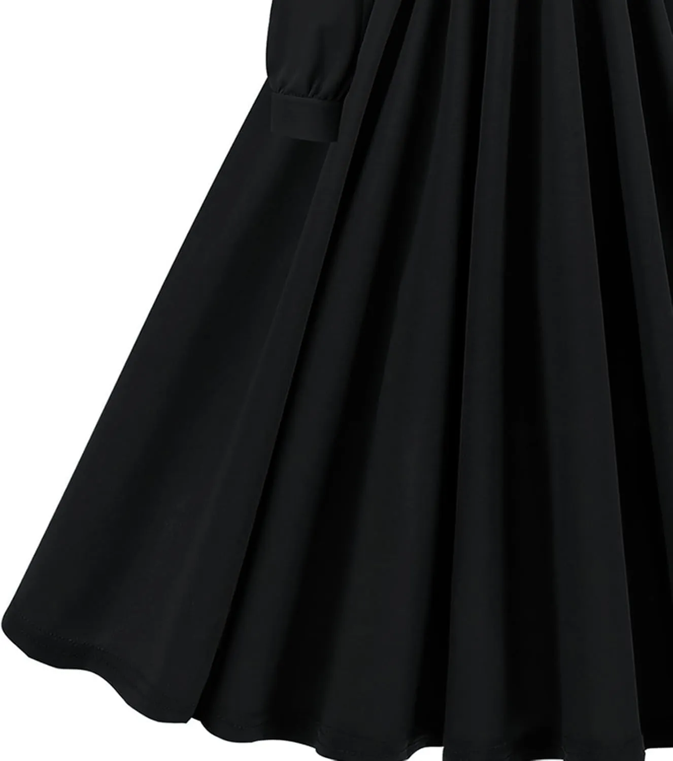 Vintage A-Line Dress for Women Notch Lapel Collar Button Down Dress Elegant Pleated Long Sleeve Solid Maxi Dress