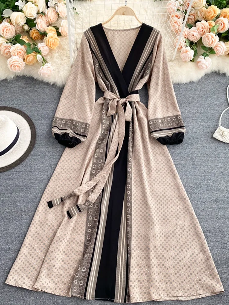 Vintage Dress, Boho Maxi Dress, Gown, India Dot in Brick, Brown and Gray