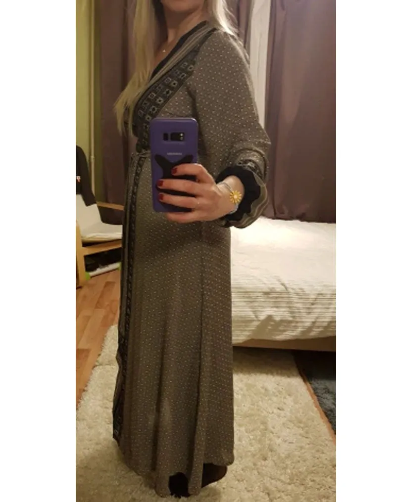 Vintage Dress, Boho Maxi Dress, Gown, India Dot in Brick, Brown and Gray