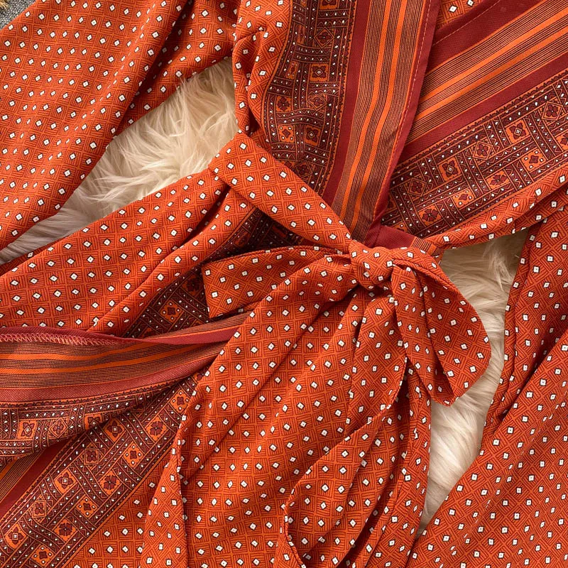 Vintage Dress, Boho Maxi Dress, Gown, India Dot in Brick, Brown and Gray
