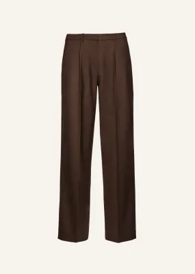 Wide leg tailored wool pants in brown