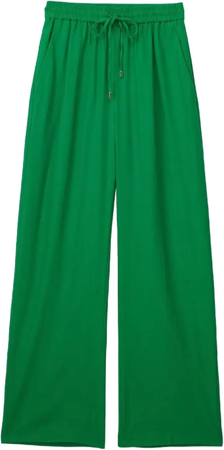 Women Fashion Tongle Style Blended Lace-up Wide Leg Pants Chic Drawstring All-Match Pants Trousers Mujer