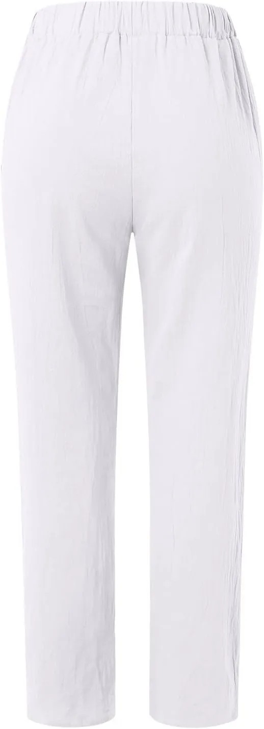 Women High Waisted Wide Leg Pants Fashion Drawstring Elastic Trousers Comfy Straight Leg Long Pants with Pockets