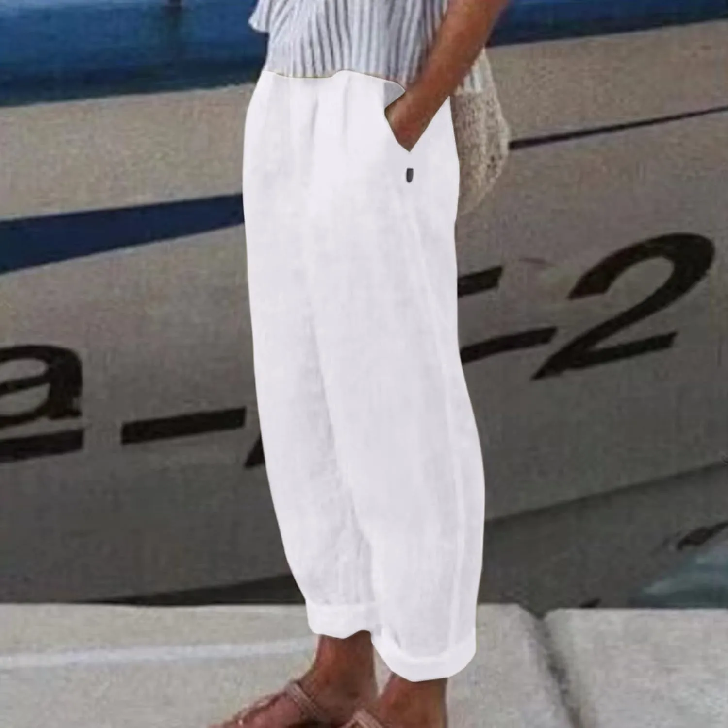 Women High Waisted Wide Leg Pants Fashion Drawstring Elastic Trousers Comfy Straight Leg Long Pants with Pockets
