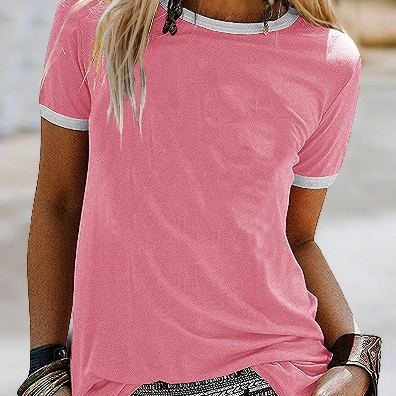 Women's Casual Loose Fit Crew Neck Short Sleeve Summer T-Shirt - Soft Everyday Comfort Top