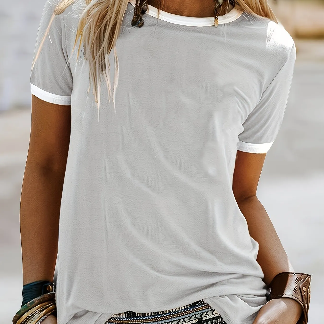 Women's Casual Loose Fit Crew Neck Short Sleeve Summer T-Shirt - Soft Everyday Comfort Top