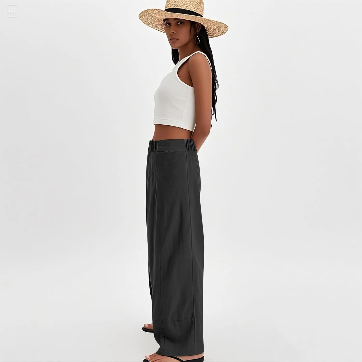 Womens Linen Pants Summer Cotton High Waist Palazzo Pants Baggy Casual Relaxed Fit Flowy Boho Beach Trousers Pockets