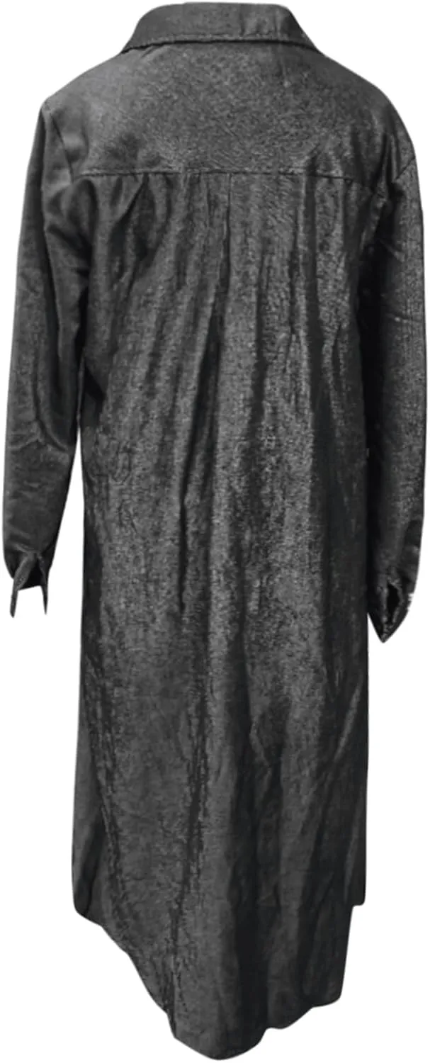 Women's Spring Summer Dress Maxi Dress Long Sleeve V Neck Lapel Shirt Dress Sid Split Casual Loose Maxi Shift Dress