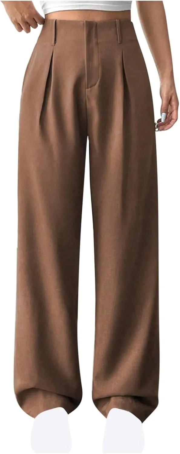 Women's Wide Leg Pants Dressy Flowy Summer Beach Palazzo Pants Elastic Waist Baggy Trousers for Business