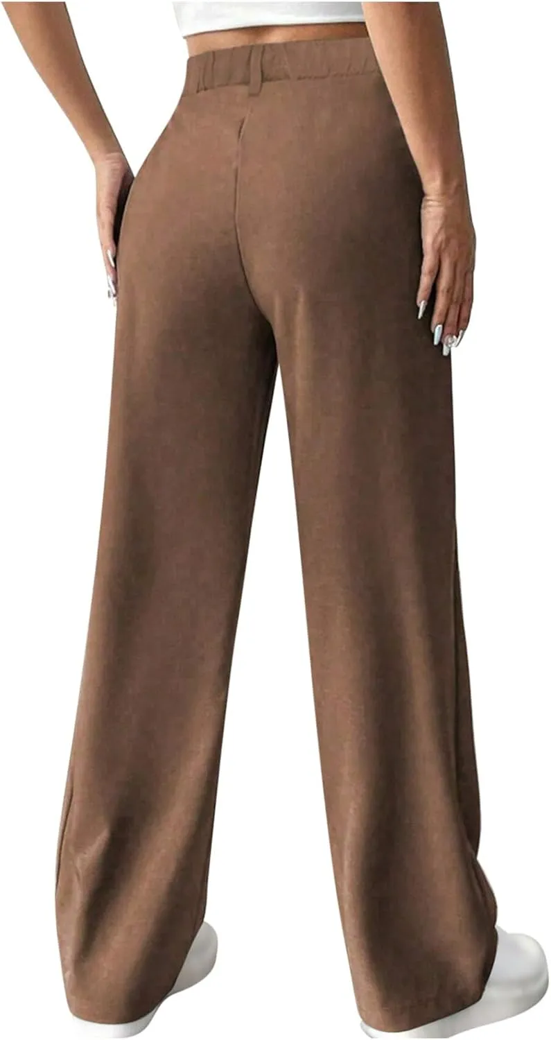Women's Wide Leg Pants Dressy Flowy Summer Beach Palazzo Pants Elastic Waist Baggy Trousers for Business